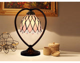 Pink Tiffany Style Stained Glass Table Lamp with Heart-shaped Metal Base