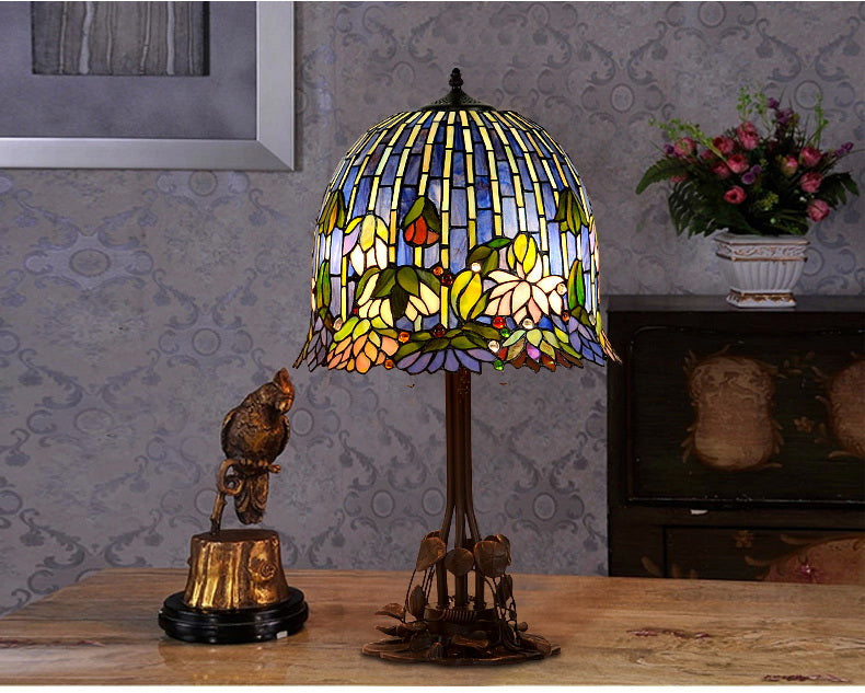 Limited Edition@Large Tiffany Reproduction Flowering Lotus Table Lamp