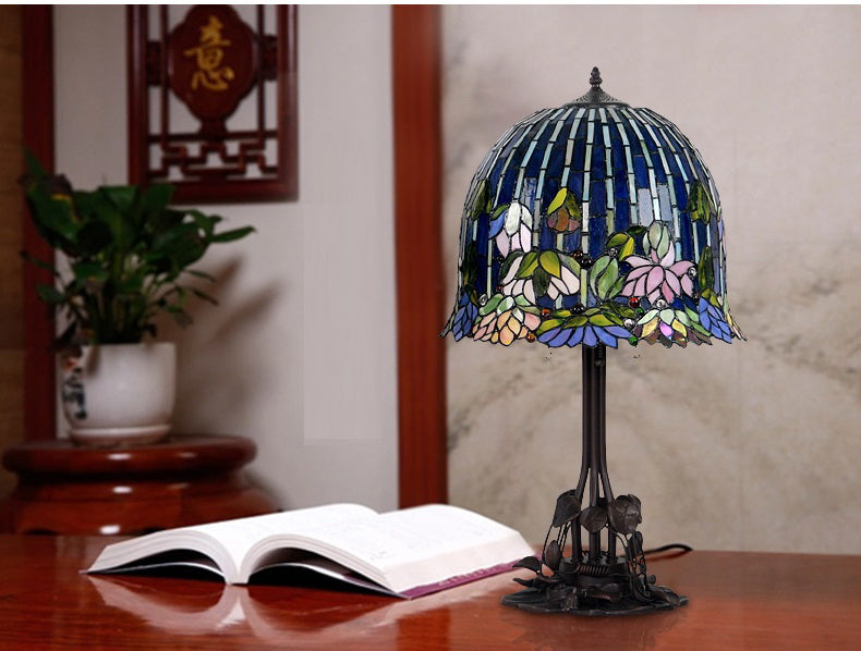 Limited Edition@Large Tiffany Reproduction Flowering Lotus Table Lamp