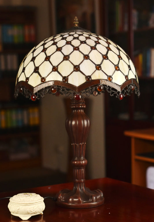 Large 16" Beaded Leadlight Stained Glass Tiffany Table Lamp