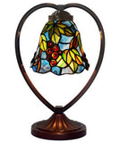 Grape Green Leaf Tiffany Style Stained Glass Table Lamp with Heart-shaped Metal Base