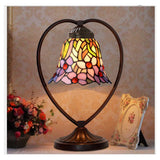 Iris Flower Tiffany Style Stained Glass Table Lamp with Heart-shaped Metal Base