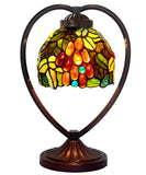 Rose Tiffany Style Stained Glass Table Lamp with Heart-shaped Metal Base