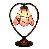 Pink Daisy Tiffany Style Stained Glass Table Lamp with Heart-shaped Metal Base