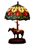 12" Tulip Style Tiffany Bedside Lamp with Antique Style Sculpture Base "the Horse Boy"