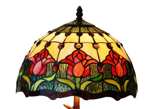 12" Tulip Style Tiffany Bedside Lamp with Antique Style Sculpture Base "the Horse Boy"