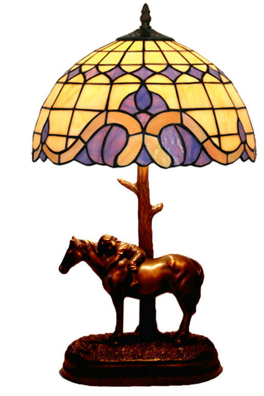 12" Mediterranean Style Tiffany Bedside Lamp with Antique Style Sculpture Base "the Horse Boy"