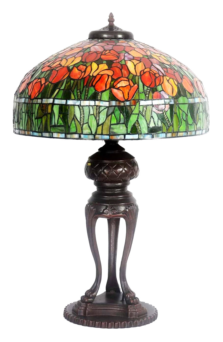 Huge 20 inches Wide Tiffany Reproduction Traditional Red Tulip Table Lamp