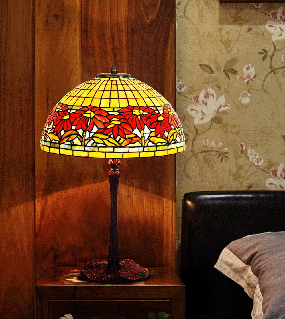 Legend Collection@Large 16" Garden Dahlia Flower Stained Glass Tiffany Table Lamp