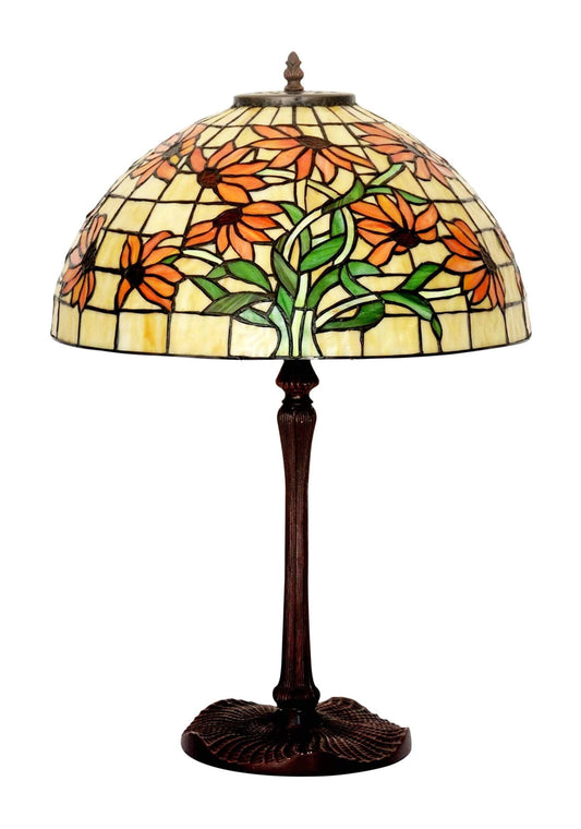 Legend Collection@Large 16" Golden Butterfly Marguerite Daisy Stained Glass Tiffany Table Lamp