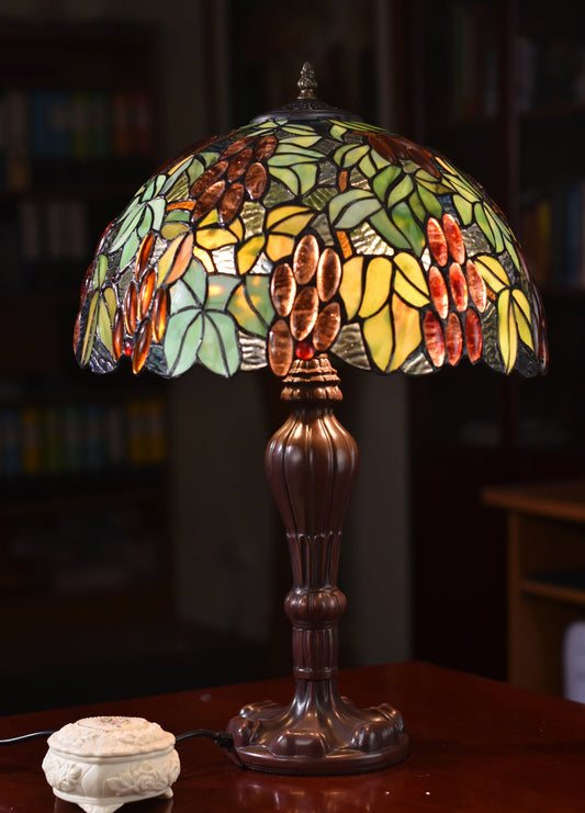 Large 16" Grape Style Leadlight Stained Glass Tiffany Table Lamp