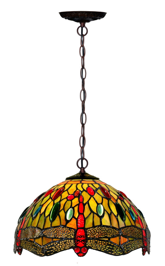 12" Classical Colorful Dragonfly Stained Glass Tiffany Pendant Light