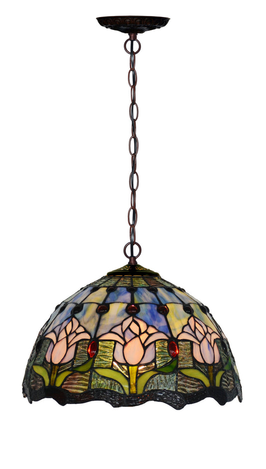 Tulip Style Tiffany Stained Glass Shade With Metal Chain hanging Lighting