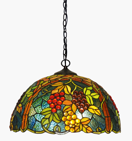 Large 17" Grape Style Stained Glass Cafe Tiffany Hanging Light