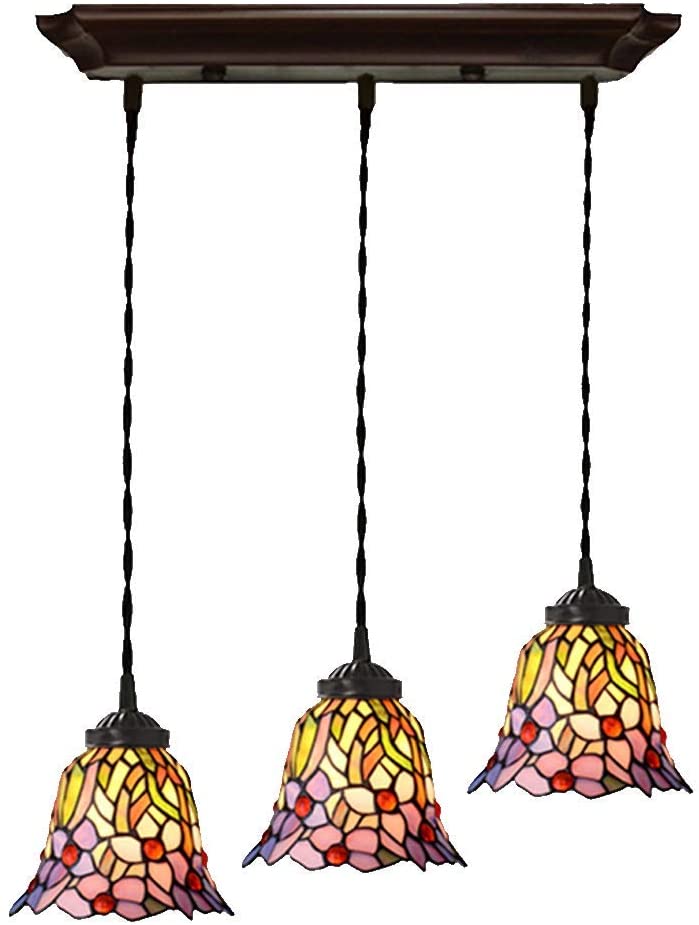 3 light Iris Style Tiffany Stained Glass Pendant Lights