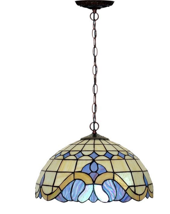 Large 16" Baroque Style Stained Glass Cafe Tiffany Hanging Light