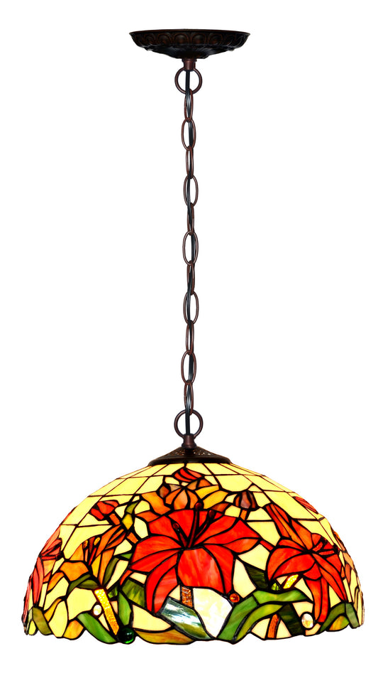 Large 16" Lily Style Stained Glass Cafe Tiffany Hanging Light