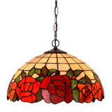 Large 16" Rose Stained Glass Cafe Tiffany Hanging Light