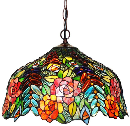 Large 16" Blossoming Flower and Vine Tiffany Hanging Light