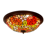 Large Red Rose Tiffany Style  Flush Mount Ceiling Light