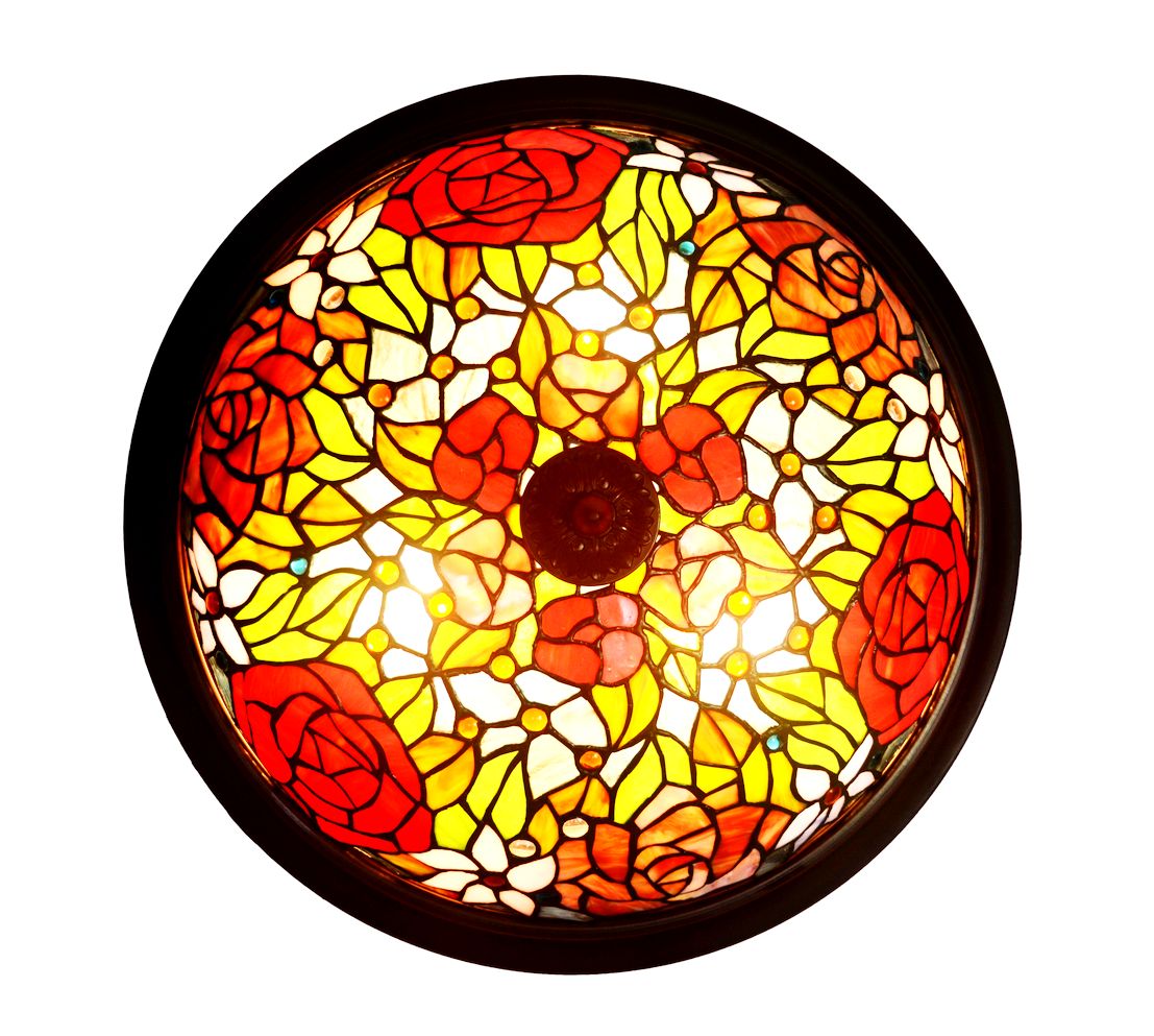 Large Red Rose Tiffany Style  Flush Mount Ceiling Light