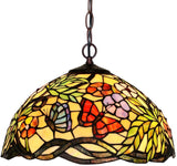 16" Flower Butterfly Style Stained Glass Leadlight Tiffany Pendant Light