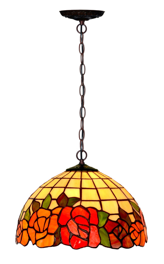 12" Flower and Leaf Style Stained Glass  Cafe Tiffany Hanging Light