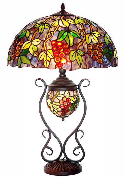 Huge 18" Grape Style Double Lights Traditional Tiffany Table Lamp