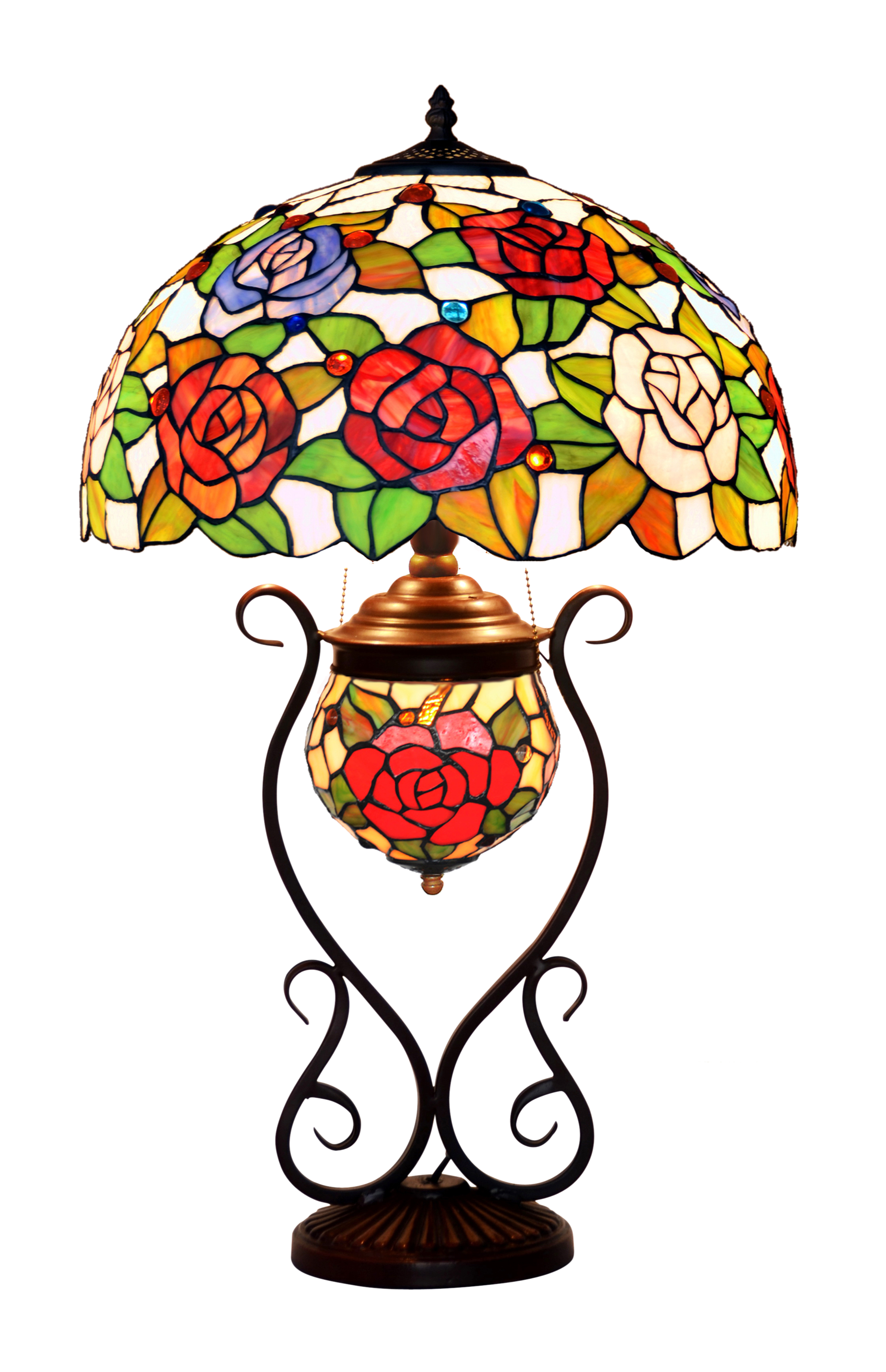 Limited Edition@Rose Style Tiffany Reproduction Double Lights Traditional Table Lamp