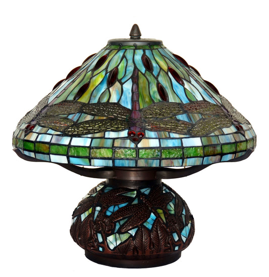 Legend Collection@Reproduction Tiffany Dragonfly lamp with detailed dragonfly mosaic base