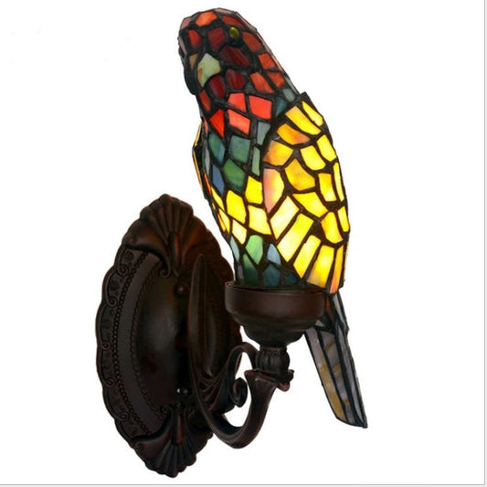 Green/Red Parrot Wall Lamp Tiffany Style Stained Glass Decorative Wall Sconce