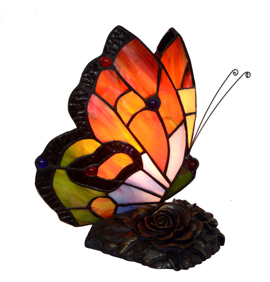 Stunning Red Butterfly  Tiffany Leadlight Stained Glass Art Deco Accent Lamp