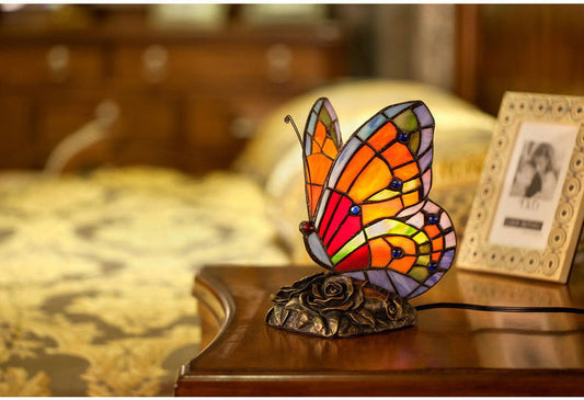 Red Butterfly  Tiffany Leadlight Stained Glass Art Deco Table Lamp