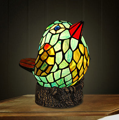 "Happy Bird" Tiffany Leadlight Art Deco Stained Glass Accent Lamp