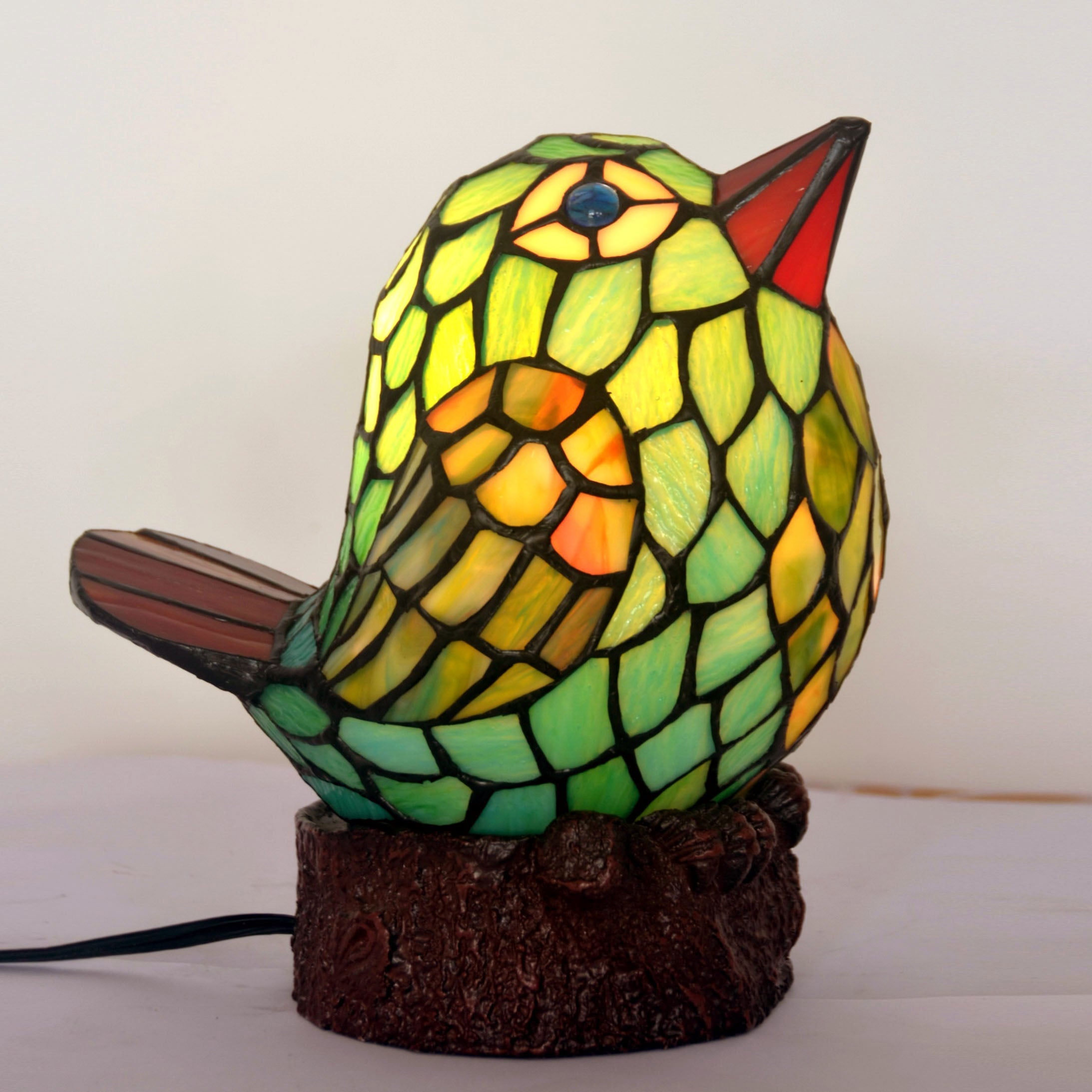 "Happy Bird" Tiffany Leadlight Art Deco Stained Glass Accent Lamp