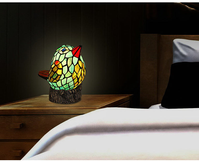 "Happy Bird" Tiffany Leadlight Art Deco Stained Glass Accent Lamp