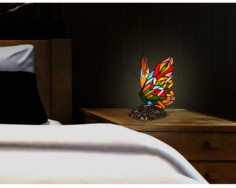 Colorful Butterfly  Tiffany Leadlight Stained Glass Art Deco Table Lamp