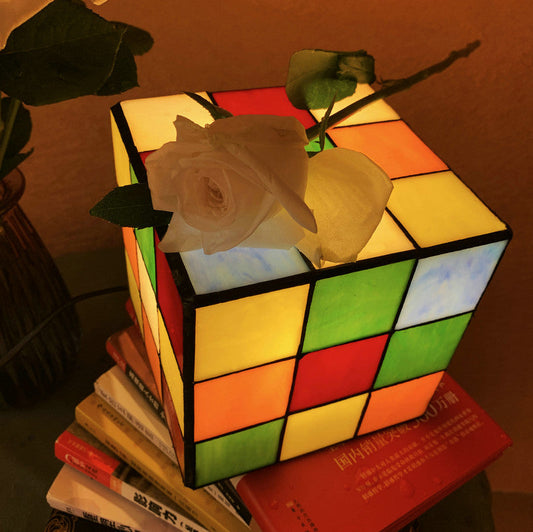 Magic Cube Tiffany Leadlight Art Deco Stained Glass Accent Lamp