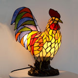 Vivid Colorful Rooster Tiffany Leadlight Art Deco Stained Glass Accent Lamp